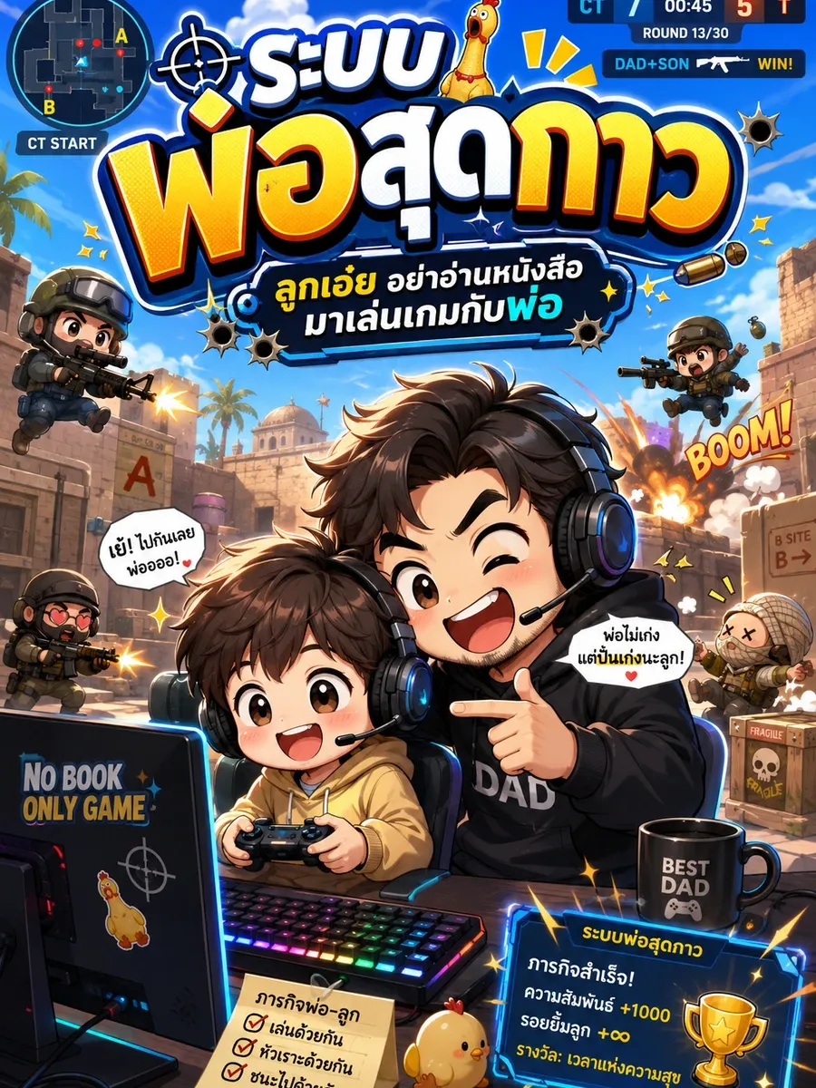 ระบบพ่อสุดกาว ลูกเอ๋ย อย่าอ่านหนังสือ มาเล่นเกมกับพ่อ