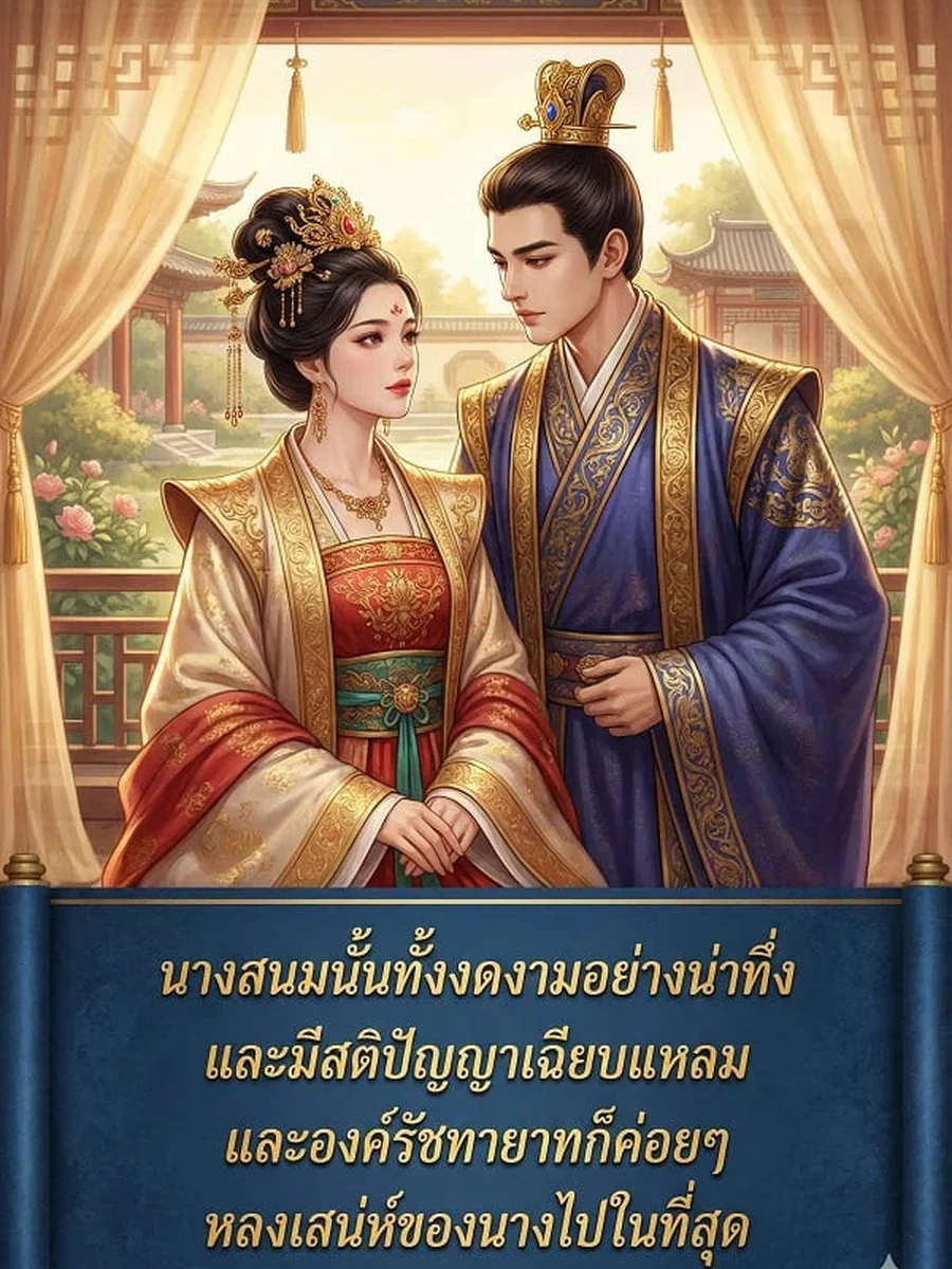 นางสนมนั้นทั้งงดงามอย่างน่าทึ่งและมีสติปัญญาเฉียบแหลม และองค์รัชทายาทก็ค่อยๆ หลงเสน่ห์ของนางไปในที่สุด