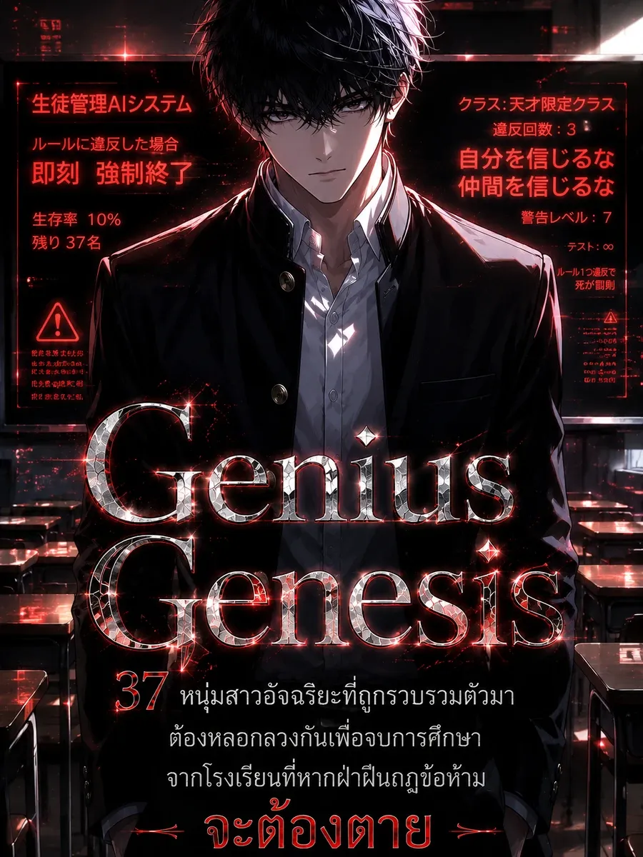 Genius Genesis - 37 หนุ่มสาวอัจฉริยะที่ถูกรวบรวมตัวมา ต้องหลอกลวงกันเพื่อจบการศึกษาจากโรงเรียนที่หากฝ่าฝืนกฎข้อห้ามจะต้องตาย ~