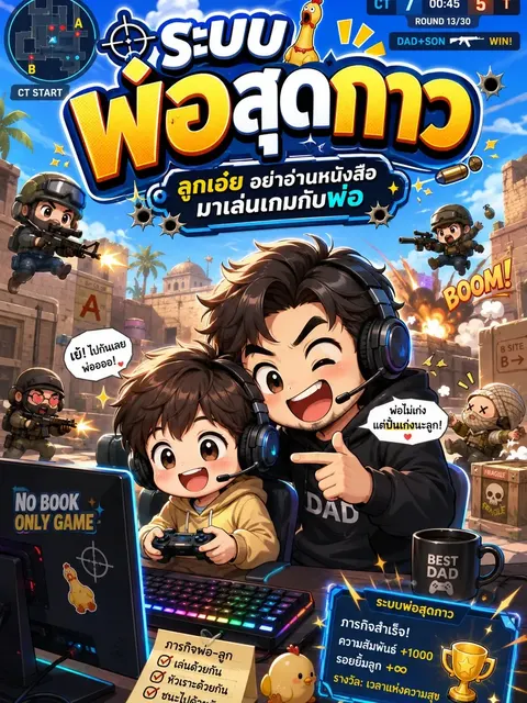 ระบบพ่อสุดกาว ลูกเอ๋ย อย่าอ่านหนังสือ มาเล่นเกมกับพ่อ